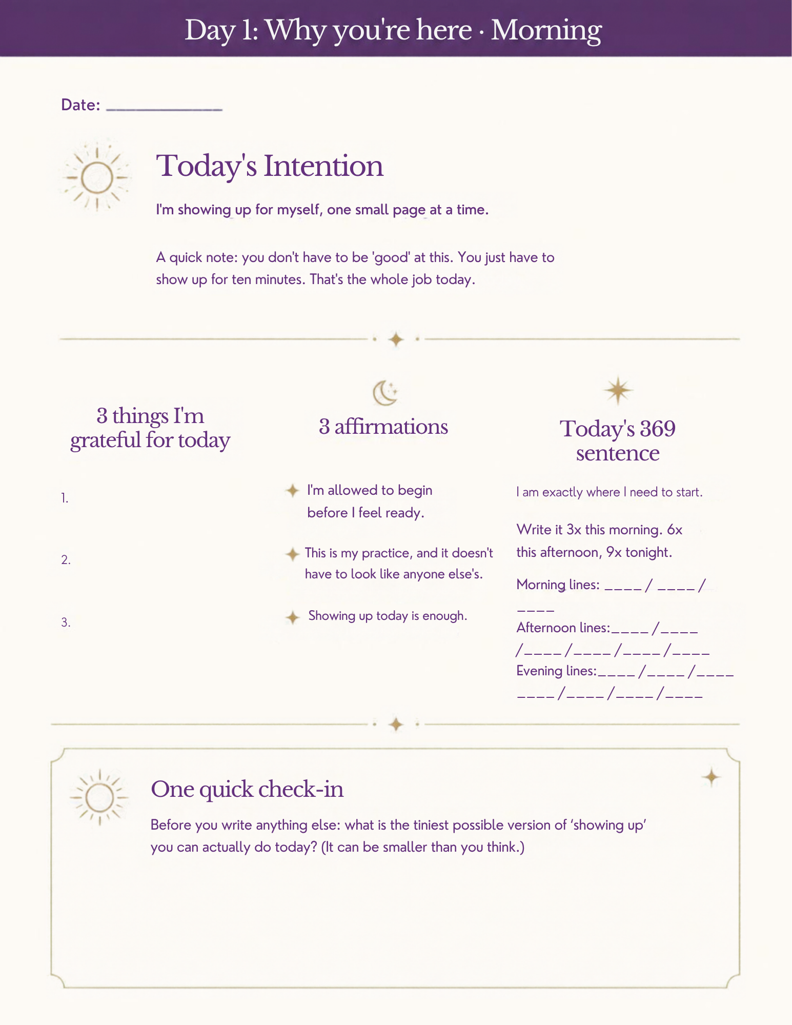 Day 1 morning page — why you're here